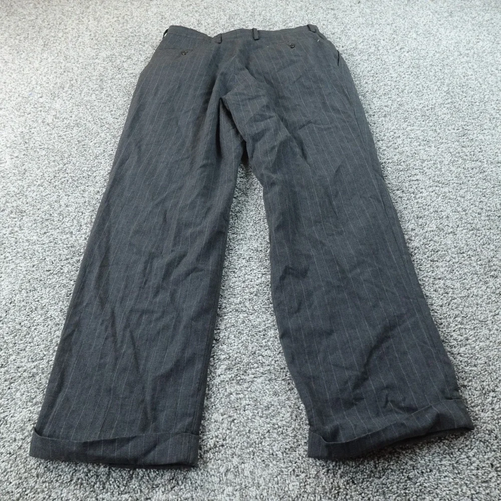 Ralph Lauren Pants Mens 32X30 Gray Wool Pinstripe Dress Trouser Pleated Cuffed